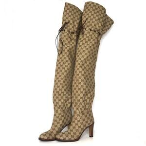 Gucci Thigh High GG Monogram Slouch Heeled Boots 37